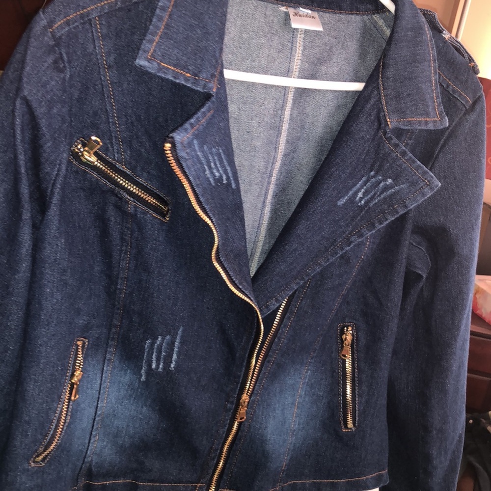 Jean biker jacket. New. Size L/XL